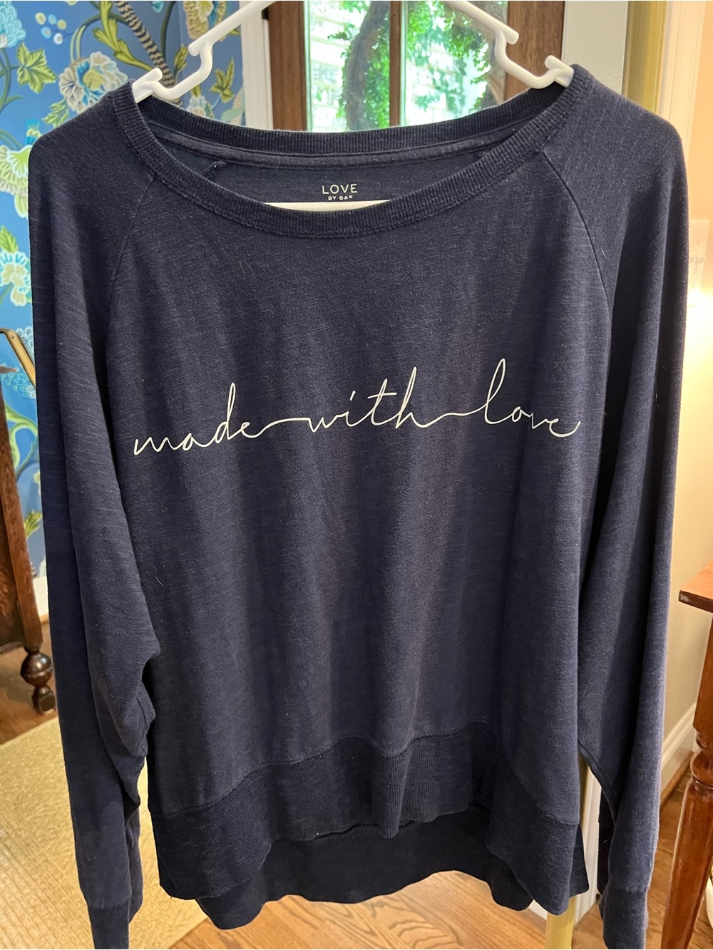 GAP Navy Pullover Sweatshirt with White "made with love" Script
